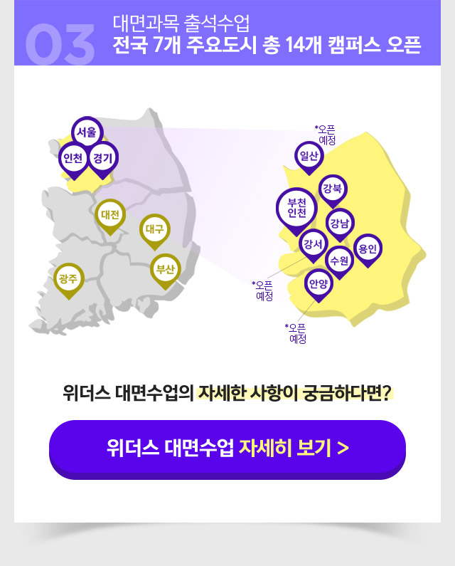 전국 7개 주요도시 총 14개 캠퍼스 오픈